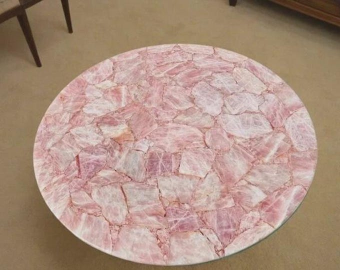 Round Rose Quartz Table Top | Custom Crystal Gemstone