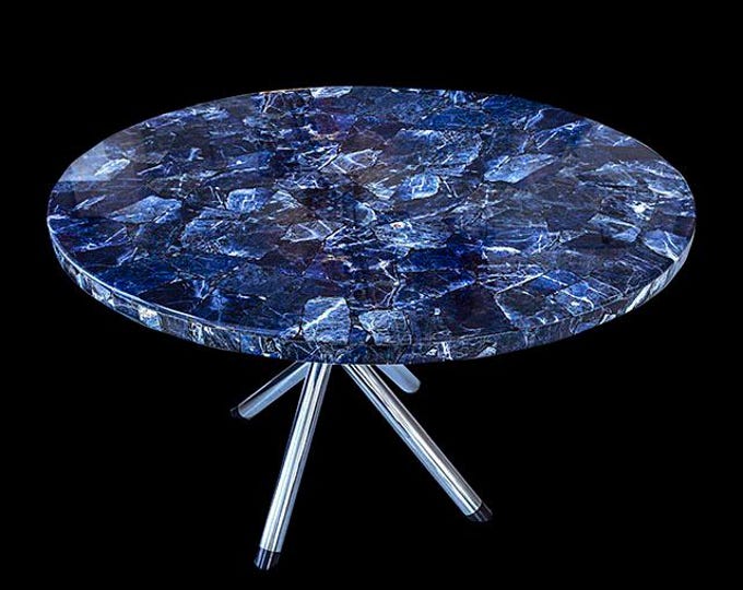 Round Sodalite Table Top | Blue Gemstone Coffee & Dining Table | Crystal | (Customisable)