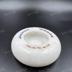Handmade Marble Ashtray | White Makrana Marble Stone Inlay Ash Tray | Boho Smoker Gift | Indian Decorative Ashtray | Minimalist Table Accent