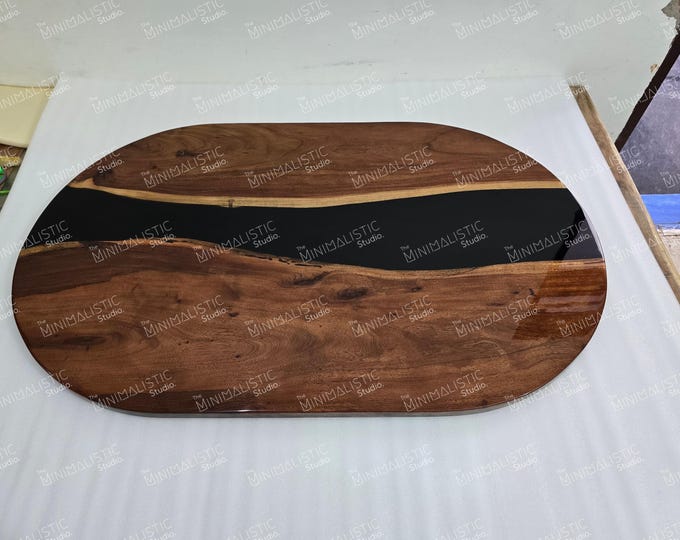 Acacia Wood Epoxy Table Top | Capsule Shape, Custom Dining or Coffee Table