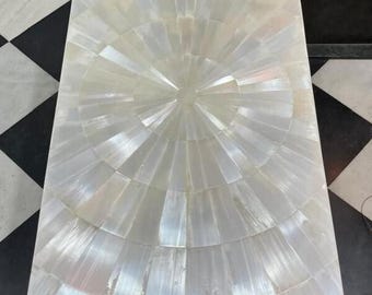 Handmade Selenite Crystal Table Top | Sunburst Mosaic, Modern Decor (Customisable)