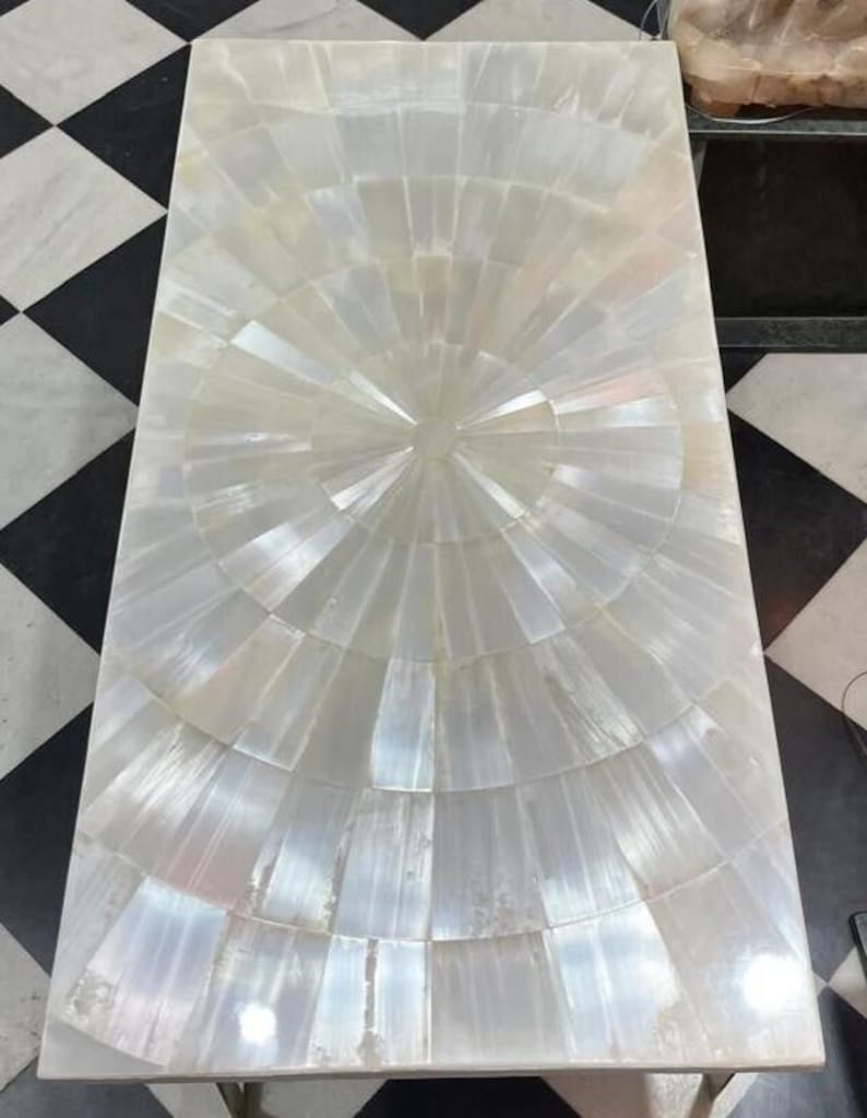 Handmade Selenite Crystal Table Top | Sunburst Mosaic, Modern Decor ...