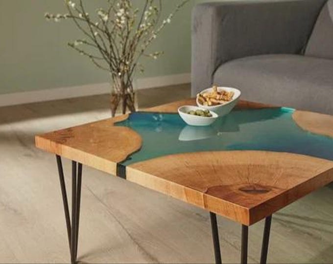 Acacia Wood Epoxy River Table Top | Live Edge Coffee or Side Table (Customizable)
