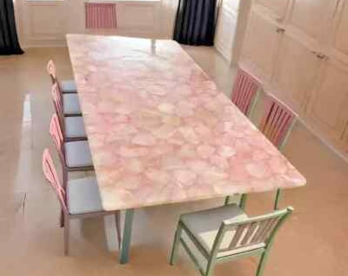 Rose Quartz Stone Table Top | Custom Pink Gemstone Dining, Conference Table