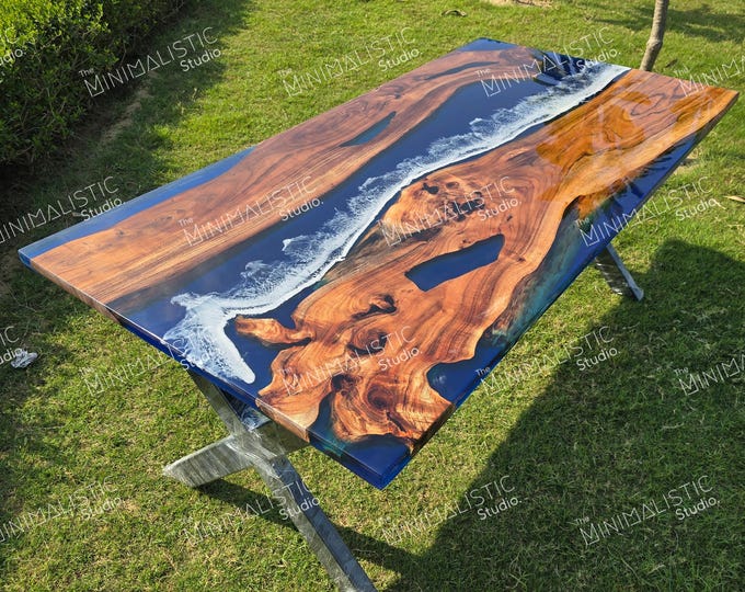 Acacia Wood Epoxy River Table Top | Custom Dining or Coffee Table