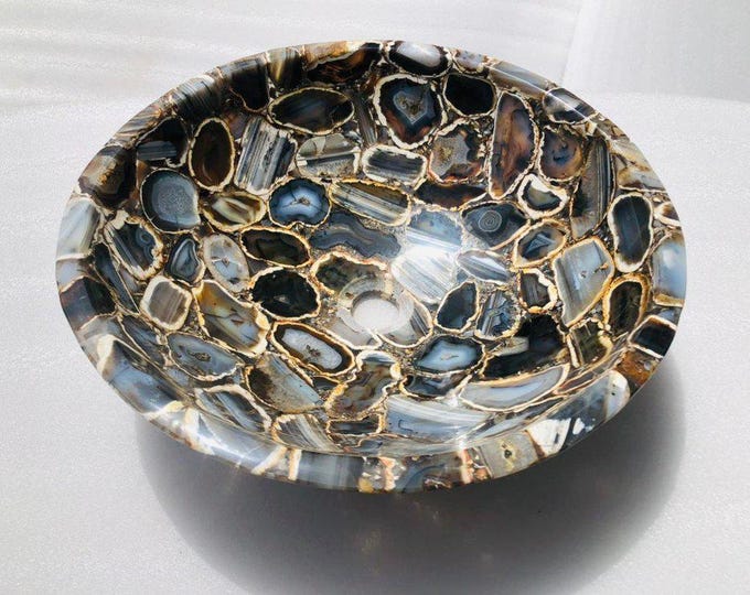 Round Multi-Colour Agate Sink | Gemstone Wash Basin for Luxury Bathrooms | (Customisable)