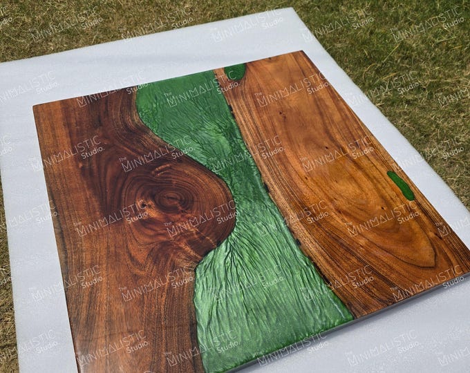 Acacia Wood Square Coffee Table Top | Green Epoxy River
