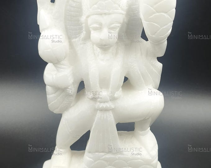 Handcrafted White Marble Hanuman Idol | Seated Hanuman Ji Statue | Hindu Puja Decor & Spiritual Gift