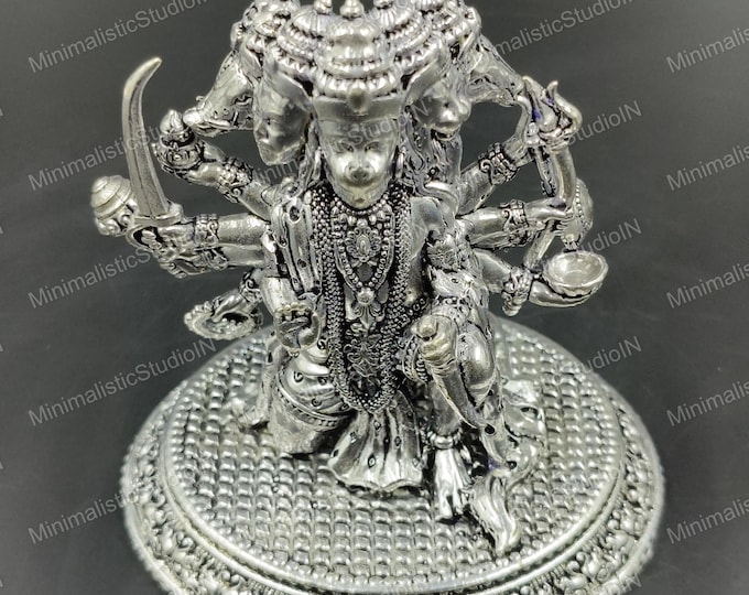 Handmade Silver Brass Panchmukhi Hanuman Statue | 3.5 Inch Shakti Decor