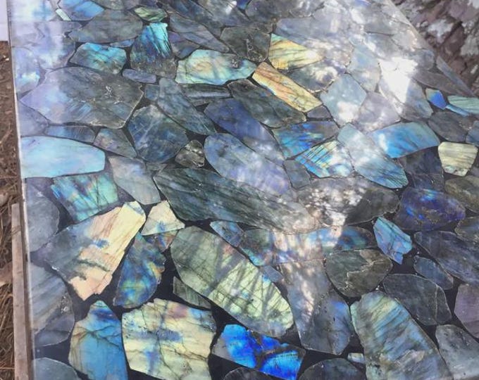 Rectangular Labradorite Gemstone Table Top | Blue Crystal | Dining Coffee Table | (Customisable)