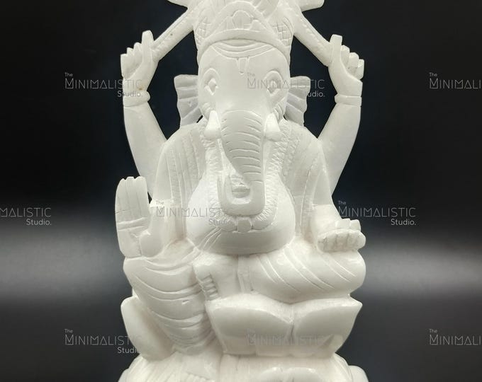 Handcrafted White Marble Lord Ganesha Idol | Ganpati Statue for Puja | Hindu Decor & Auspicious Gift