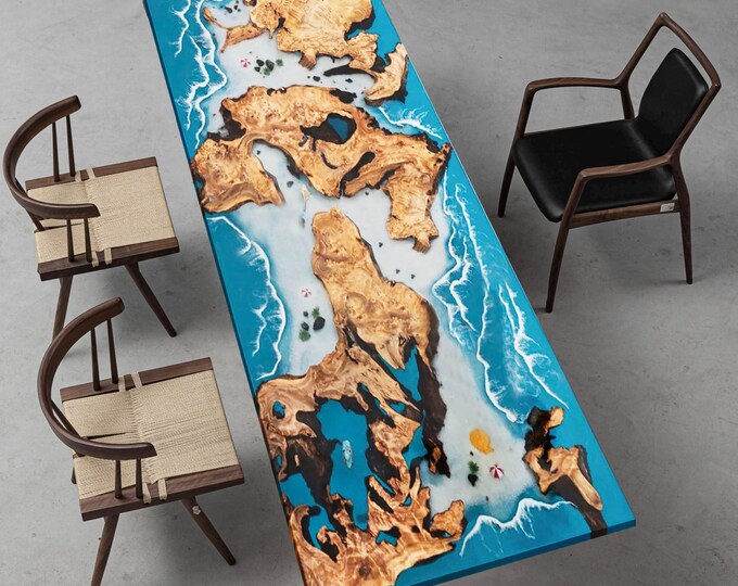 Acacia Wood Ocean Resin Table Top | Beach Theme Furniture (Customizable)
