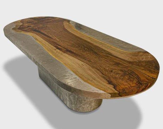 Oval Acacia Wood Table Top | Grey Epoxy Resin, Live Edge (Customizable)