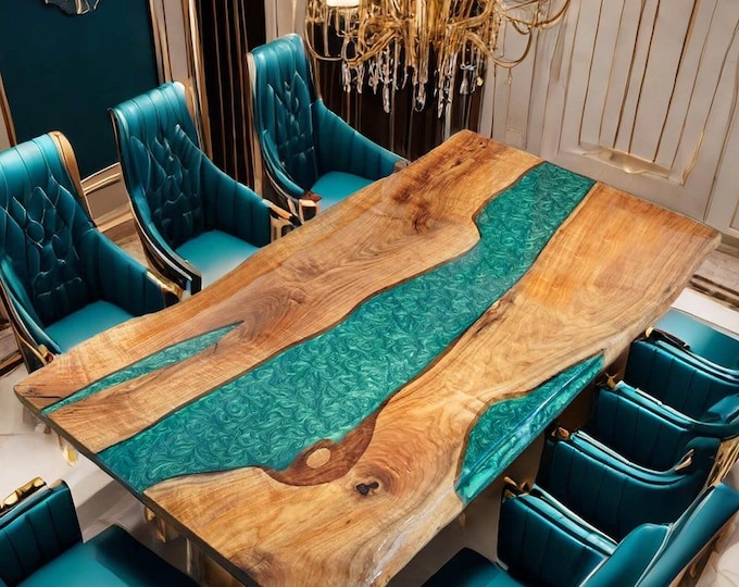 Acacia Wood Table Top | Green Epoxy River Table (Customisable)