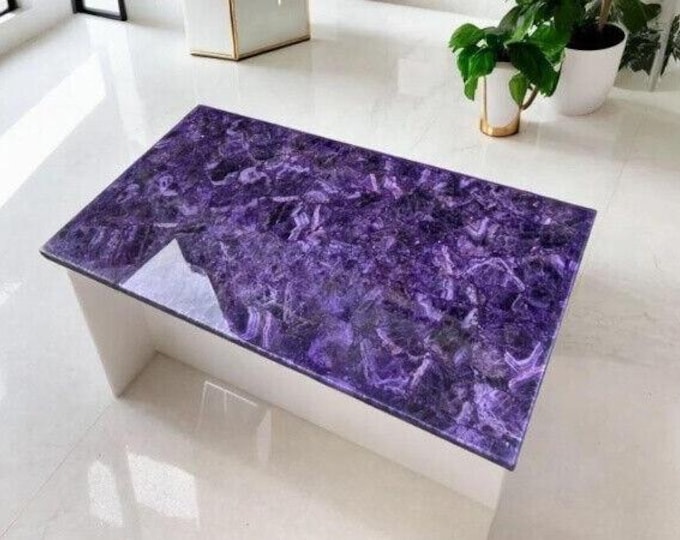 Rectangular Amethyst Gemstone Table Top | Purple Crystal Accent (Customizable)