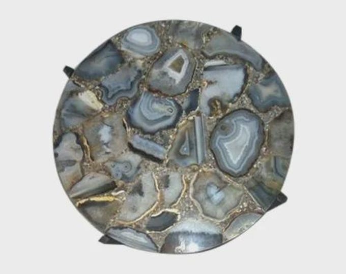 Round Grey Agate Table Top | Gemstone Coffee Table | (Customisable)
