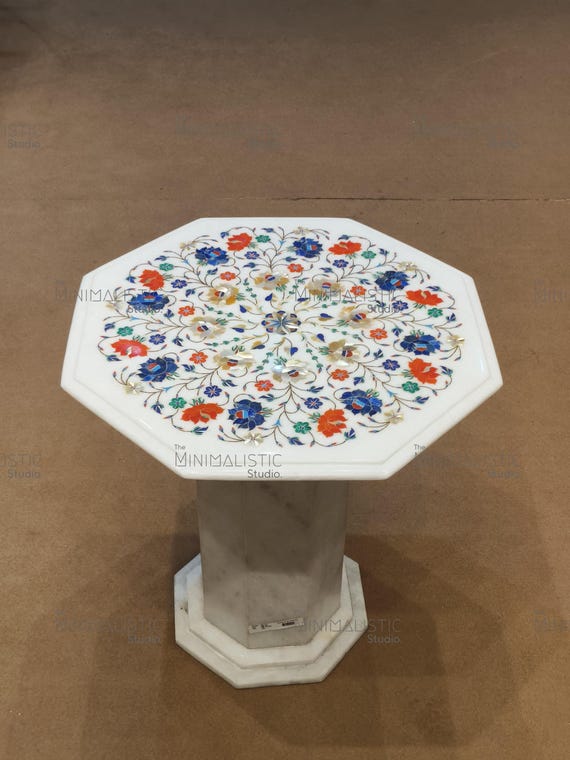 Floral Marble Table Top | Octagonal Pietra Dura Inlay, 18x18