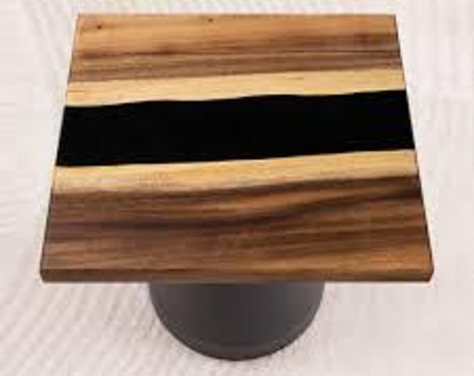 Square Live Edge Acacia Wood Black Epoxy Table Top | Handmade | Dining Coffee Table | (Customisable)