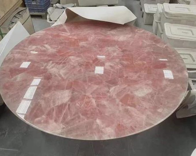 Round Rose Quartz Table Top | Polished Pink Quartz Slab (Customizable)