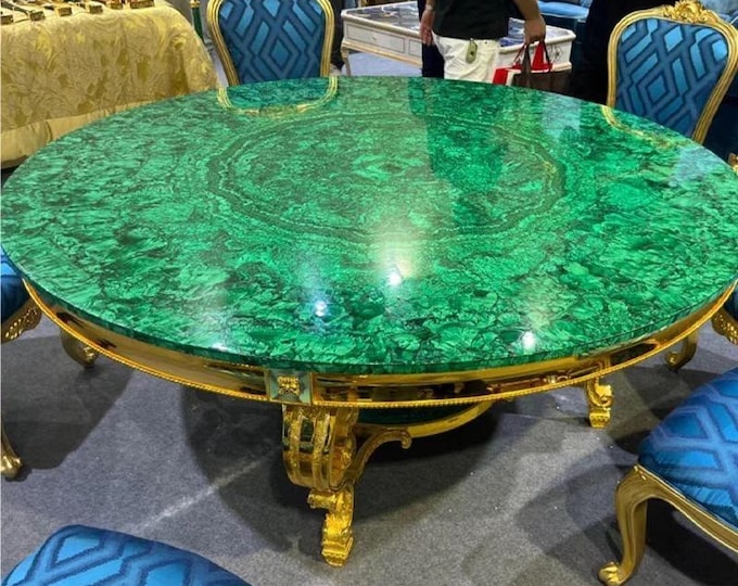 Round Malachite Table Top | Luxury Green Gemstone Coffee Dining Table | (Customisable)