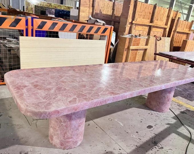 Rectangular Rose Quartz Table Top | Pink Crystal Gemstone Luxury | Dining Coffee Table | (Customisable)