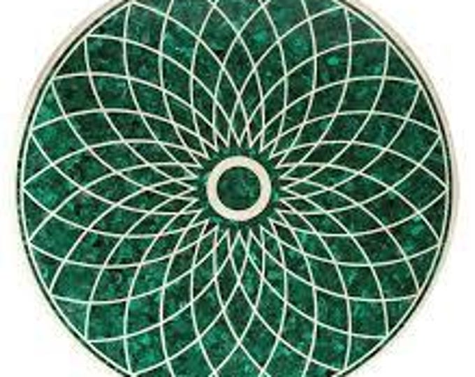 Round Flower Inlay Malachite Table Top | Luxury Gemstone Dining Coffee Table | Geometric Designer | (Customisable)