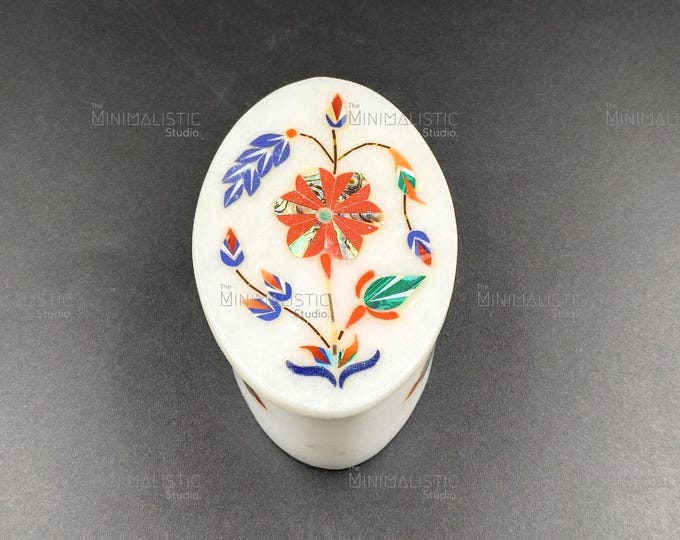 Handmade Marble Inlay Jewelry Box | Floral Pietra Dura Art