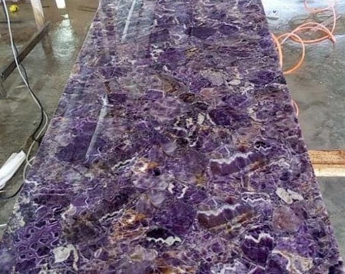 Rectangular Amethyst Table Top | Gemstone Counter & Dining Slab Purple Crystal | (Customisable)