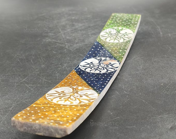 Hand-Painted Stone Incense Holder | Indian Mandala Dot Art