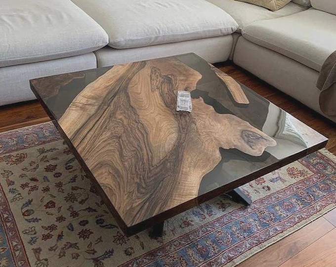 Square Black Translucent Epoxy Acacia Wood Table Top | Coffee Table | (Customisable)