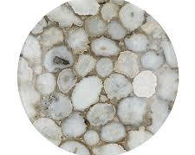 White Agate Round Table Top | Natural Gemstone, Customizable