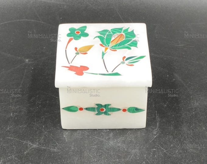 Handmade Marble Keepsake Box | Floral Pietra Dura Inlay, Indian Trinket Gift
