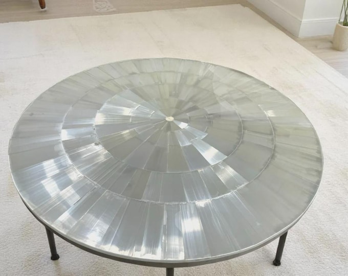 Hand Assembled Round Selenite Stone Table Top | Customizable