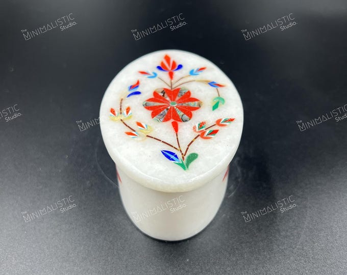 Handmade Marble Inlay Jewelry Box | Floral Pietra Dura Art