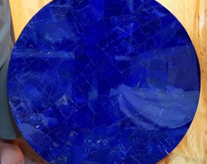 Handmade Solid Lapis Lazuli Table Top | Gemstone Mosaic, Luxury Accent