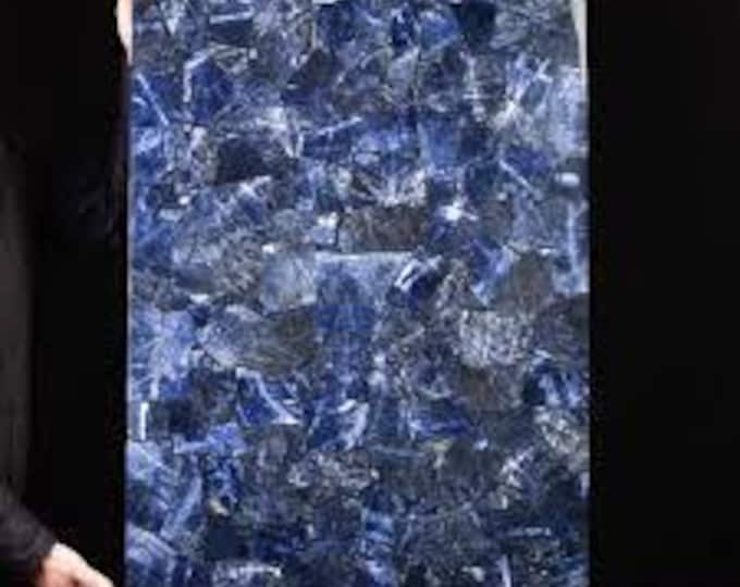 Rectangular Sodalite Table Top | Blue Gemstone Coffee & Dining | Crystal | Luxury Vastu Decor | (Customisable)