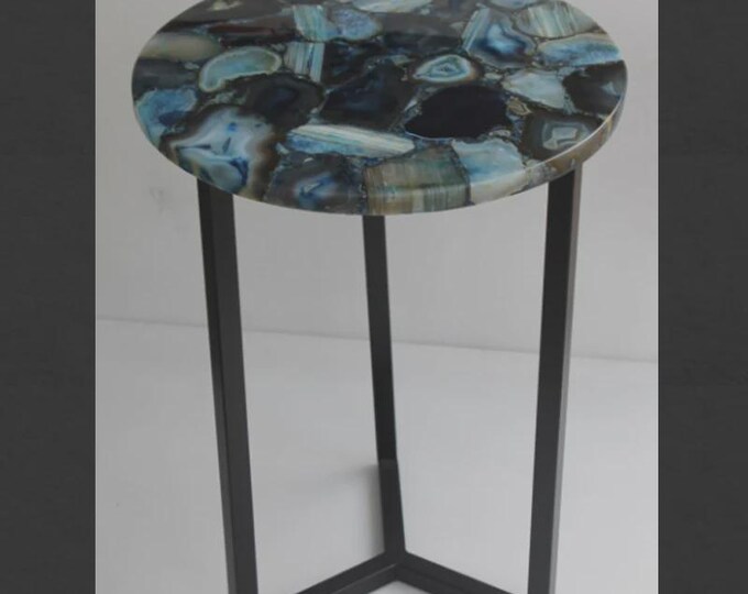 Round Multi-Colour Agate Table Top | Luxury Gemstone Accent Dining Coffee Table | (Customisable)