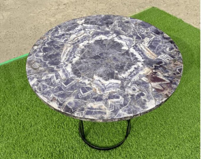 Round Amethyst Table Top | Crystal Coffee & Dining Table | Purple Gemstone | Luxury Vastu | (Customisable)