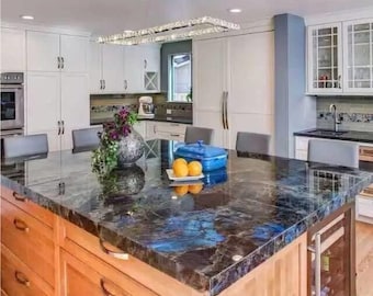 Handmade Labradorite Table Top | Luxury Gemstone Kitchen Island Slab
