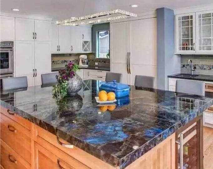 Handmade Labradorite Table Top | Luxury Gemstone Kitchen Island Slab