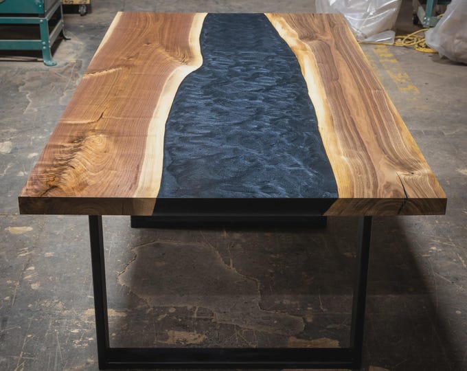 Rectangular Black River Acacia Wood Epoxy Table Top | Industrial Modern Dining/Conference Table | (Customisable)