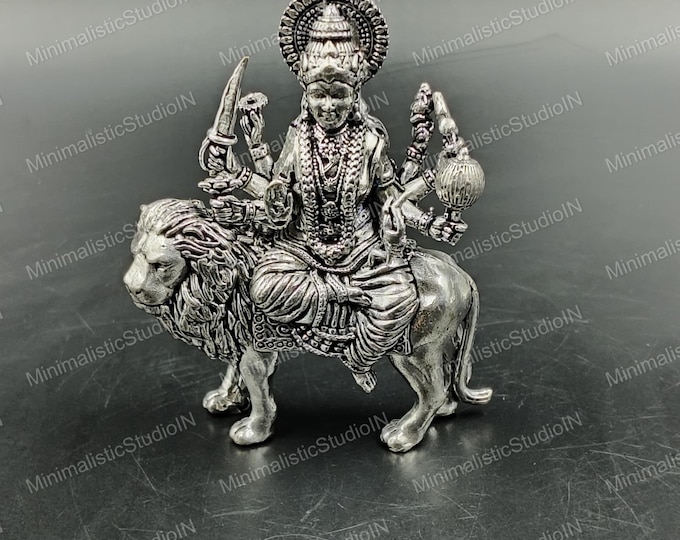Handmade Silver Brass Durga Maa Statue | 3 Inch Hindu Goddess Idol
