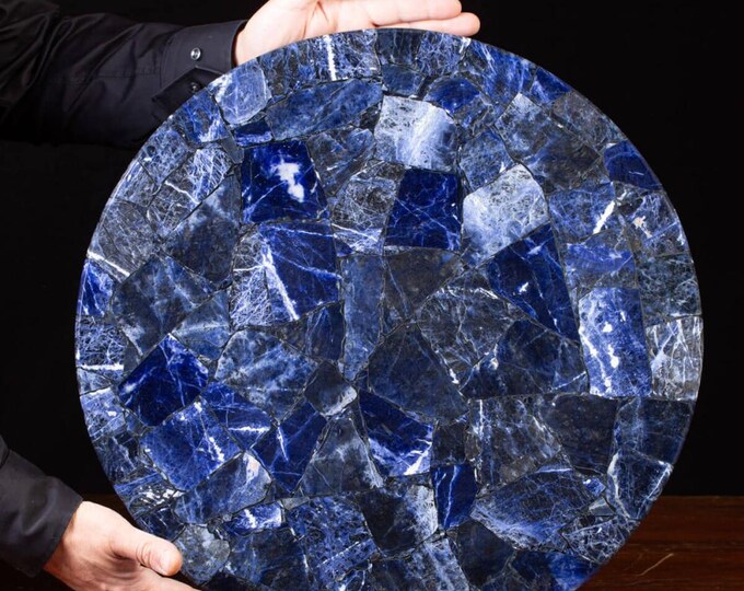 Round Sodalite Gemstone Table Top | Mosaic Pattern, Customizable