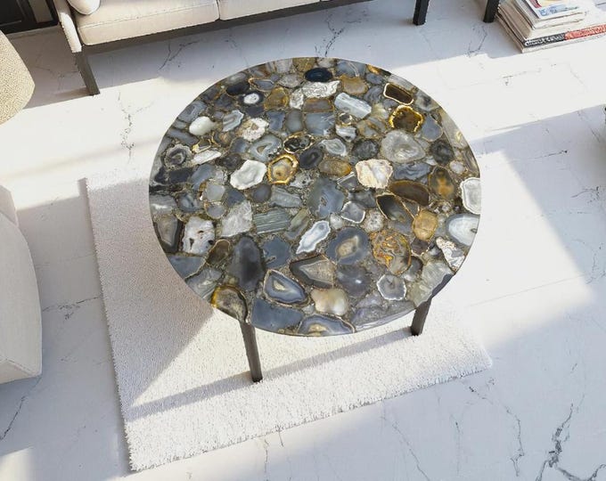Handcrafted Multi-Color Agate Table Top | Round Coffee or Dining Table