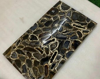 Rectangular Black Agate Table Top | Gemstone Crystal Art | Dining Coffee Table | (Customisable)
