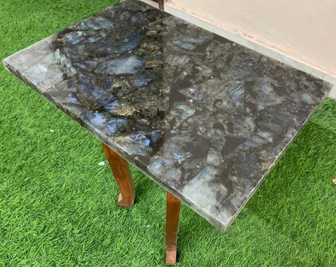 Handcrafted Rectangular Labradorite Table Top | Customizable Stone
