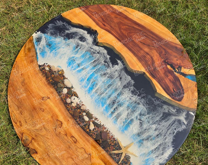 Ocean Resin Acacia Wood Table Top | Custom Coffee or Dining Table