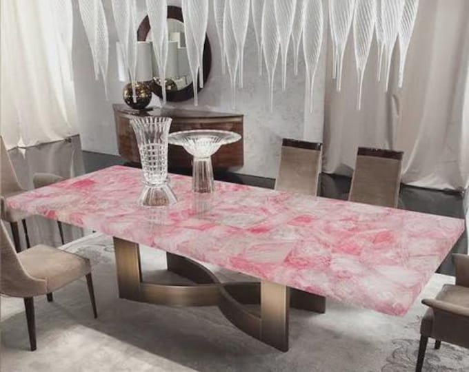 Rose Quartz Rectangular Table Top | Customizable Dining or Coffee Table