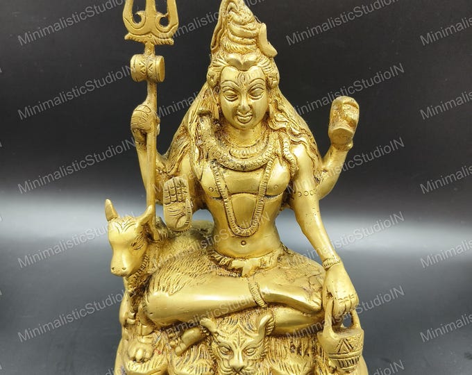 Brass Lord Shiva Statue | 9 Inch Mahadev Idol, Hindu Pooja Decor