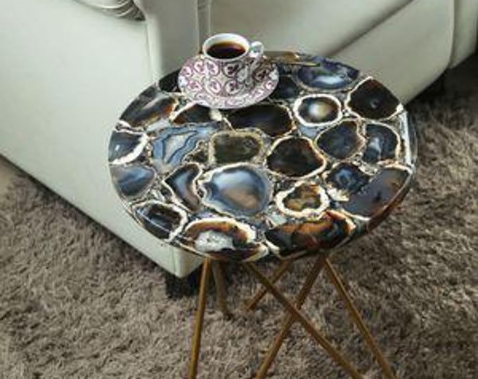 Handmade Agate Round Table Top | Boho Gemstone Coffee, Side or Dining Table
